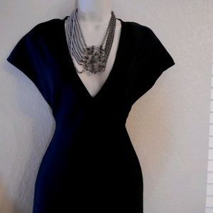 sz L (10-12) Black Deep V Neck Bandage Mini Dress